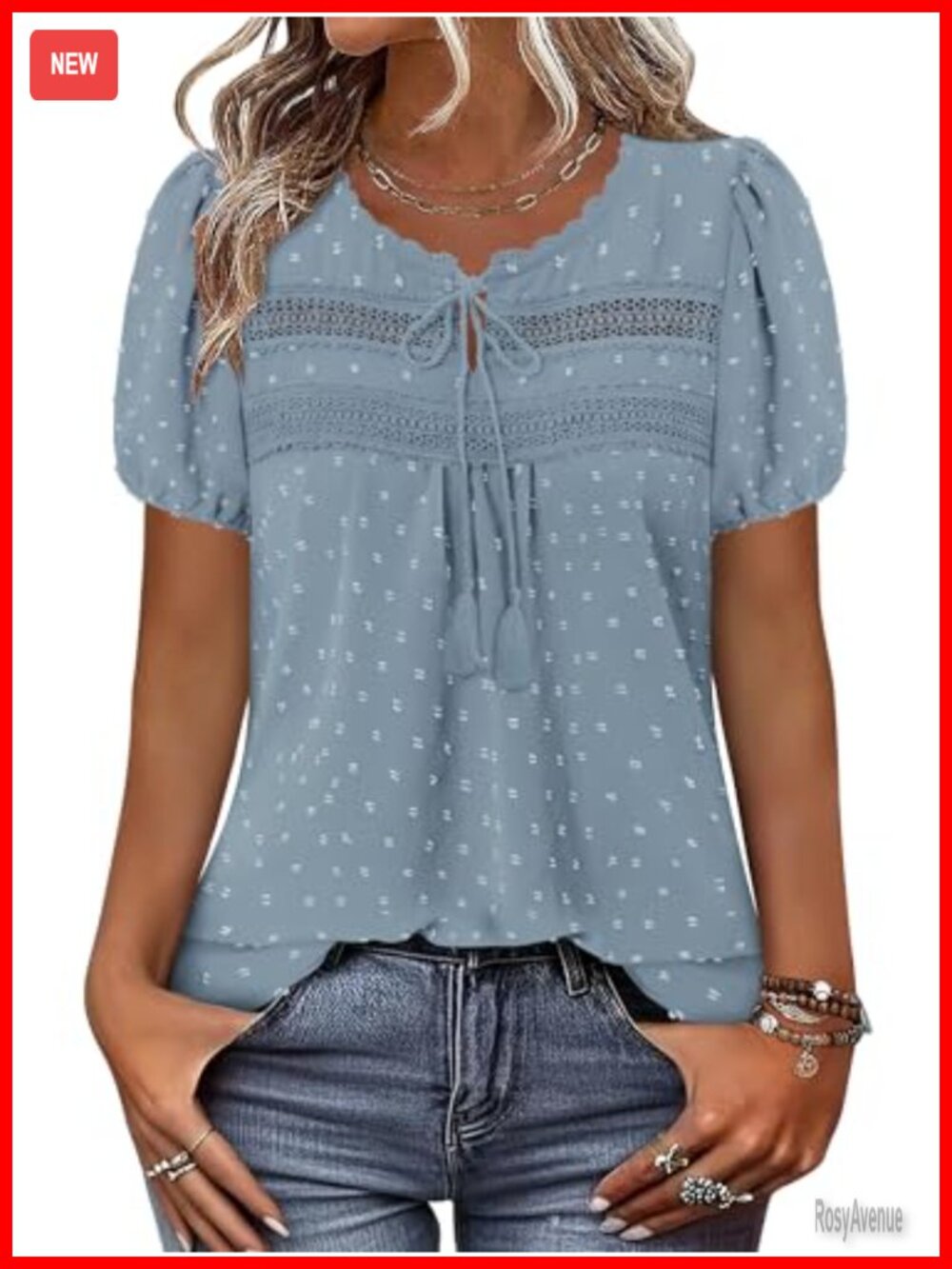 Womens Boho Blouse Crochet Lace Short Sleeve Flowy Casual Top